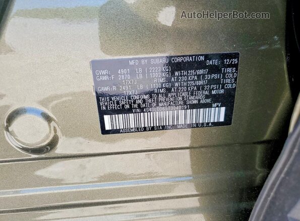 4S4SLDD65T3040191 2026 SUBARU FORESTER Зеленый Вид подкапотного пространства