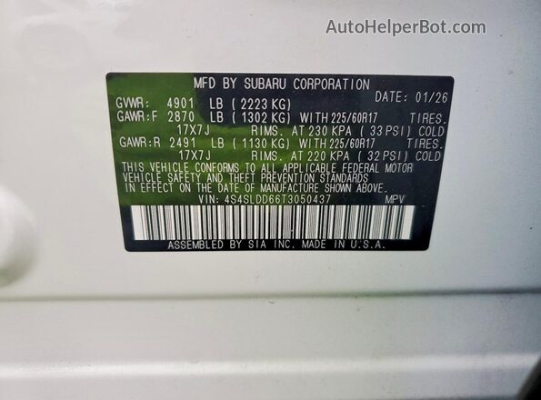 4S4SLDD66T3050437 2026 SUBARU FORESTER White Панорамний вид салону 360°