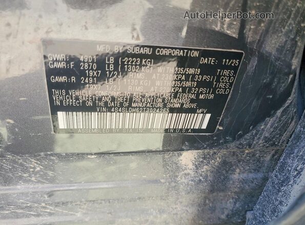 4S4SLDH62T3024265 2026 SUBARU FORESTER Угольный Панорамный вид салона 360°