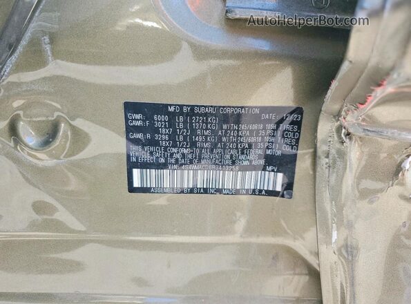 4S4WMACD6R3413258 2024 SUBARU ASCENT Green VIN კოდის სტიკერის ხედი