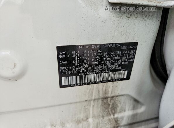 4S4WMAED5P3436346 2023 SUBARU ASCENT Белый Вид наклейки с VIN-кодом