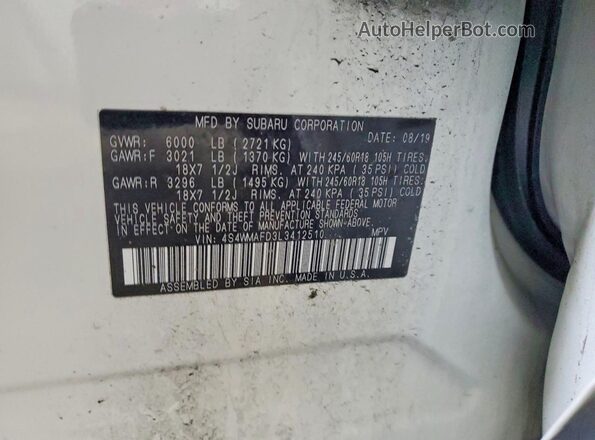4S4WMAFD3L3412510 2020 SUBARU ASCENT Белый Вид наклейки с VIN-кодом