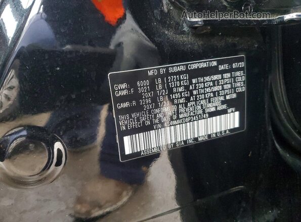 4S4WMAKD8P3451749 2023 SUBARU ASCENT Черный Вид наклейки с VIN-кодом