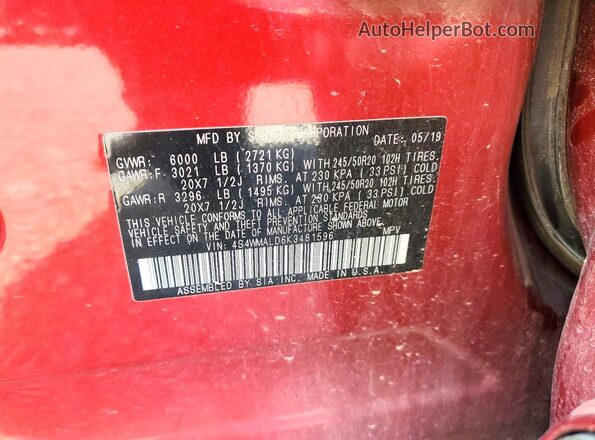 4S4WMALD6K3481596 2019 SUBARU ASCENT Красный Панорамный вид салона 360°
