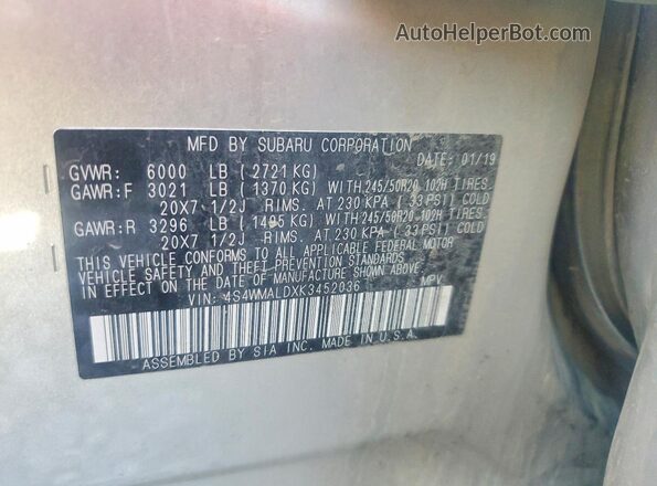 4S4WMALDXK3452036 2019 SUBARU ASCENT Коричневый Вид наклейки с VIN-кодом
