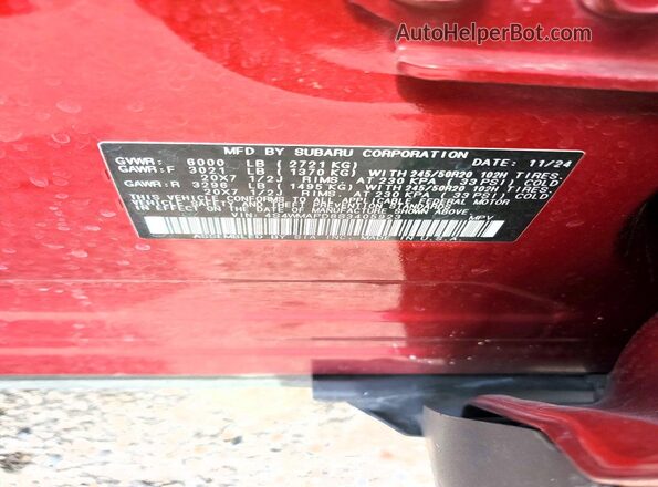 4S4WMAPD8S3405923 2025 SUBARU ASCENT Maroon VIN კოდის სტიკერის ხედი
