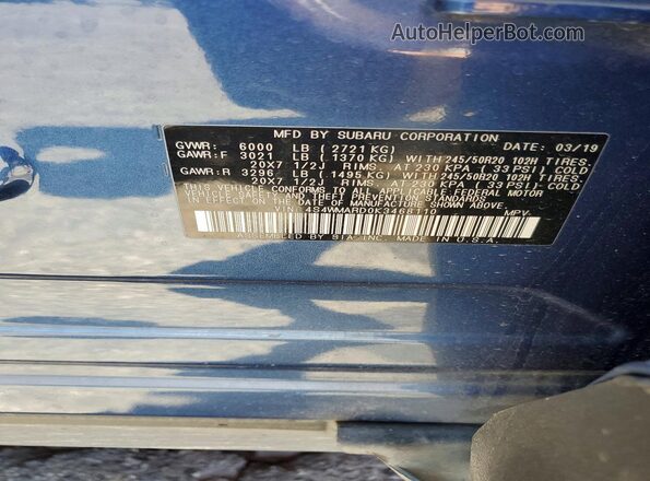4S4WMARD0K3468110 2019 SUBARU ASCENT Синий Вид наклейки с VIN-кодом