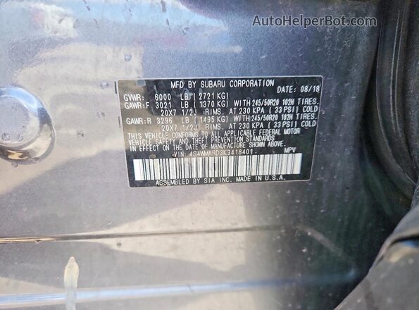 4S4WMARD3K3418401 2019 SUBARU ASCENT Gray Панорамний вид салону 360°