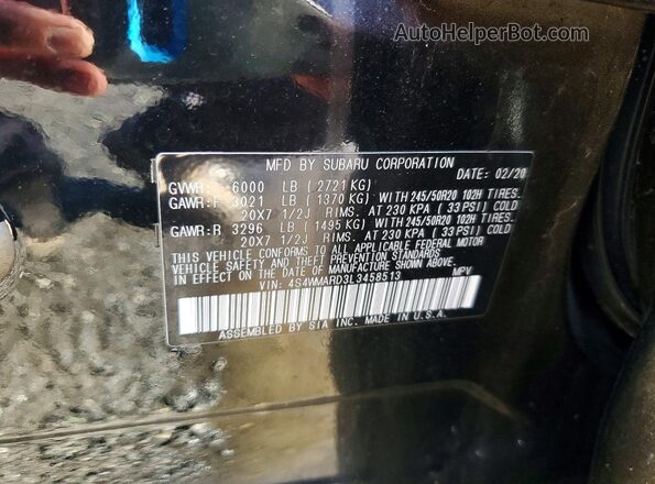 4S4WMARD3L3458513 2020 SUBARU ASCENT Черный Панорамный вид салона 360°