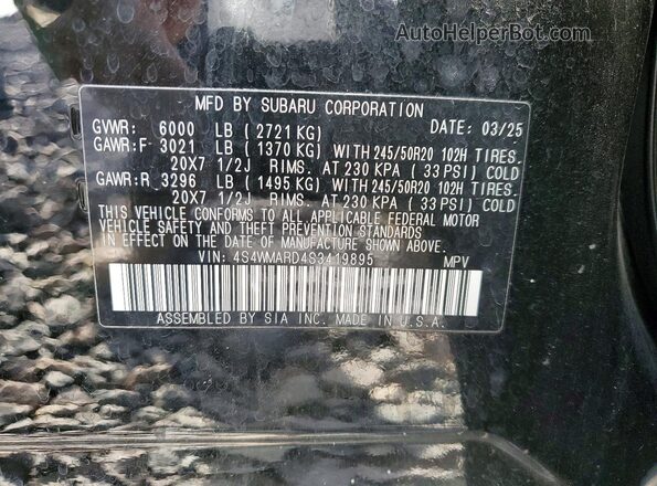 4S4WMARD4S3419895 2025 SUBARU ASCENT Черный Вид наклейки с VIN-кодом