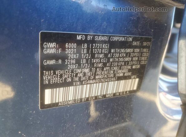 4S4WMARD7N3403467 2022 SUBARU ASCENT Синий Вид подкапотного пространства