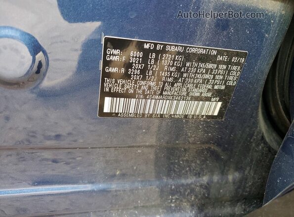 4S4WMARDXK3462136 2019 SUBARU ASCENT Blue Engine compartment view
