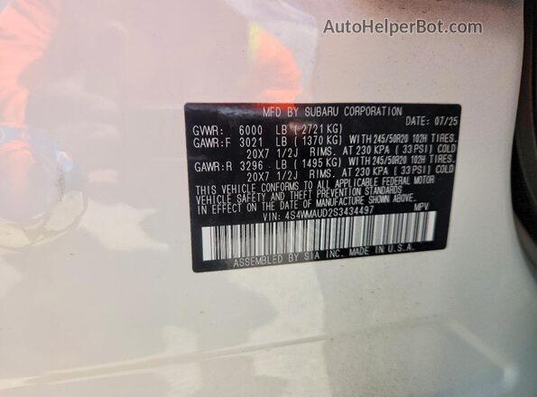 4S4WMAUD2S3434497 2025 SUBARU ASCENT Белый Панорамный вид салона 360°