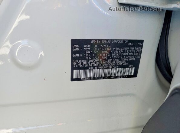 4S4WMAUD6S3407030 2025 SUBARU ASCENT Белый Вид наклейки с VIN-кодом