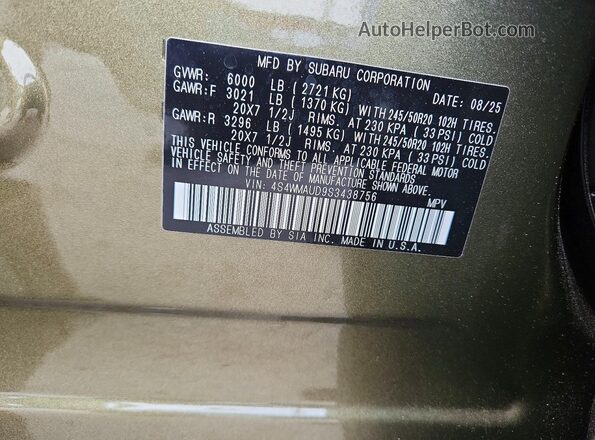 4S4WMAUD9S3438756 2025 SUBARU ASCENT Green Вид наклейки з VIN-кодом