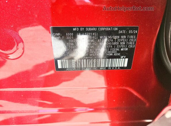 4S4WMAWD2R3440582 2024 SUBARU ASCENT Красный Панорамный вид салона 360°