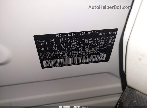 4S4WMAWD8R3448699 2024 SUBARU ASCENT White Vista del compartimento del motor