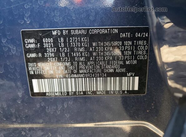 4S4WMAWD9R3438134 2024 SUBARU ASCENT Синий Панорамный вид салона 360°