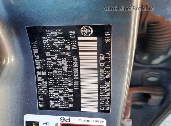 4T1BF1FK9GU168482 2016 TOYOTA CAMRY Угольный Вид наклейки с VIN-кодом