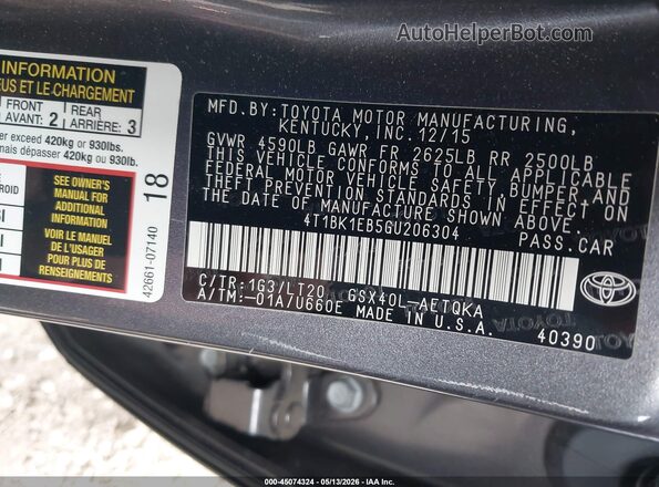 4T1BK1EB5GU206304 2016 TOYOTA AVALON Gray Widok komory silnika
