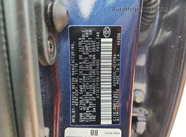 4T1C21FB8LU014906 2020 TOYOTA AVALON Blue Շարժիչի բաժամունքի տեսք