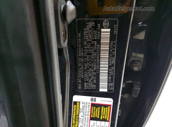 4T1DA1AB6MU010398 2021 TOYOTA AVALON Black VIN կոդի պիտակի տեսք