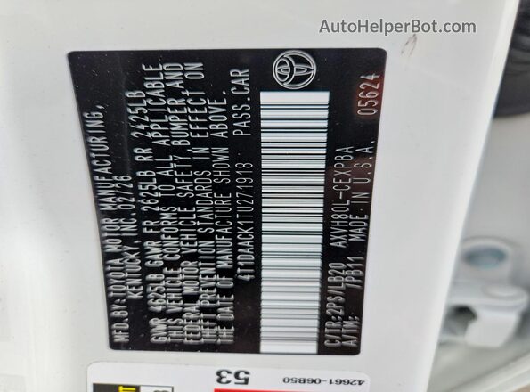 4T1DAACK1TU271918 2026 TOYOTA CAMRY Белый Вид подкапотного пространства