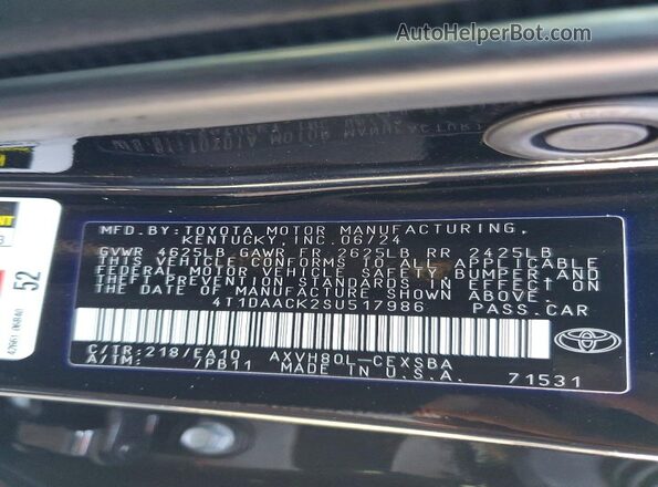 4T1DAACK2SU517986 2025 TOYOTA CAMRY Black Вид підкапотного простору