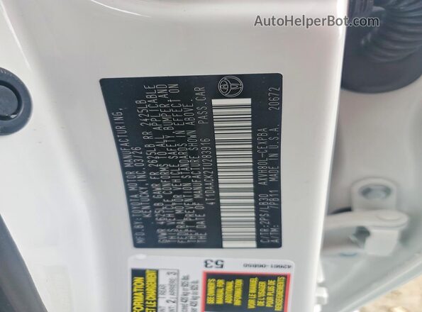 4T1DAACK2TU283916 2026 TOYOTA CAMRY White Widok naklejki z numerem VIN
