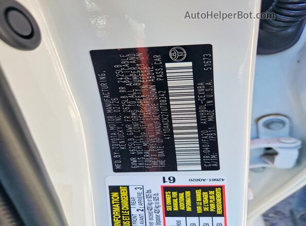 4T1DAACK2TU708342 2026 TOYOTA CAMRY White Вид підкапотного простору