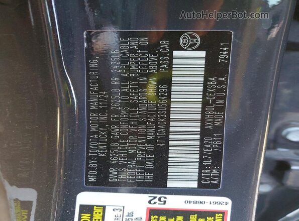 4T1DAACK3SU564296 2025 TOYOTA CAMRY Gray Vista del compartimento del motor