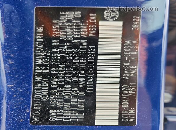 4T1DAACK4SU132431 2025 TOYOTA CAMRY Синий Вид подкапотного пространства