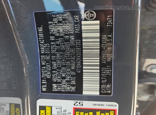 4T1DAACK4SU581303 2025 TOYOTA CAMRY Gray ძრავის განყოფილების ხედი