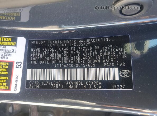4T1DAACK5SU157659 2025 TOYOTA CAMRY Угольный Вид подкапотного пространства