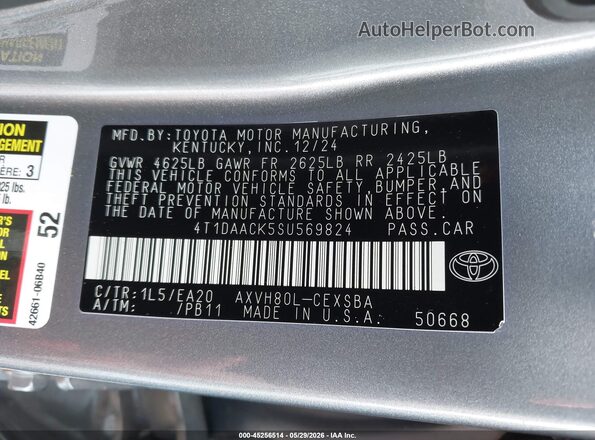 4T1DAACK5SU569824 2025 TOYOTA CAMRY Gray Widok komory silnika