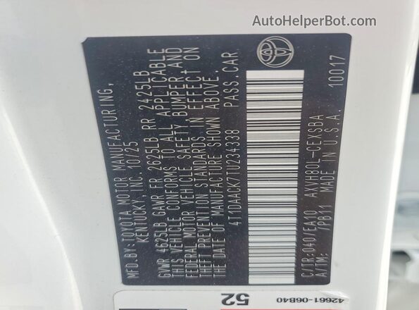 4T1DAACK7TU234338 2026 TOYOTA CAMRY Белый Вид подкапотного пространства