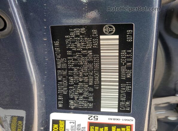 4T1DAACK7TU663253 2026 TOYOTA CAMRY Blue Вид наклейки з VIN-кодом