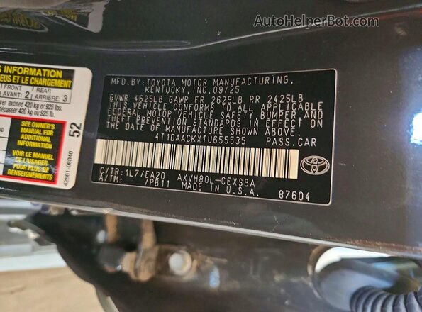 4T1DAACKXTU655535 2026 TOYOTA CAMRY Серый Вид подкапотного пространства