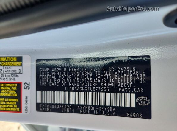 4T1DAACKXTU677955 2026 TOYOTA CAMRY White Engine compartment view