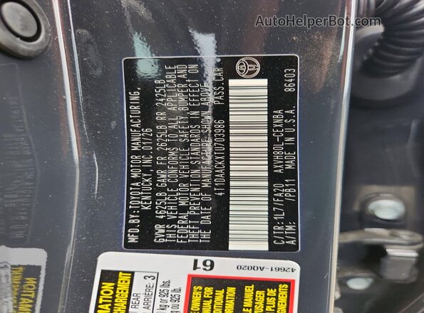 4T1DAACKXTU703986 2026 TOYOTA CAMRY Black VIN sticker view