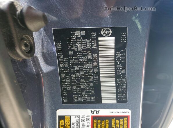 4T1JZ1FB0LU041066 2020 TOYOTA AVALON Синий Вид подкапотного пространства