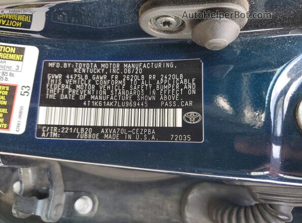 4T1K61AK7LU969445 2020 TOYOTA CAMRY Blue ძრავის განყოფილების ხედი