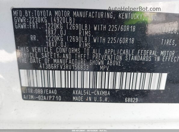 4T3B6RFV3RU156833 2024 TOYOTA RAV4 HYBRID Белый Вид подкапотного пространства
