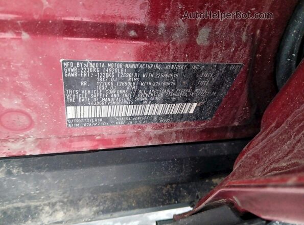4T3D6RFV9MU049545 2021 TOYOTA LIMITED Red VIN կոդի պիտակի տեսք