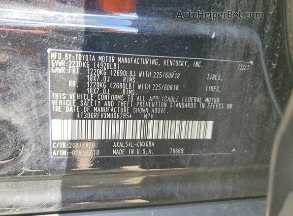 4T3D6RFVXMU062854 2021 TOYOTA RAV4 Black Widok naklejki z numerem VIN