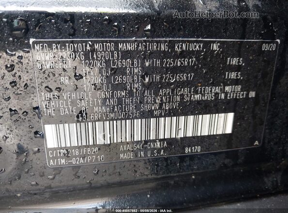 4T3L6RFV3MU007576 2021 TOYOTA LE Черный Вид подкапотного пространства