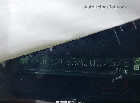 4T3L6RFV3MU007576 2021 TOYOTA LE Черный 