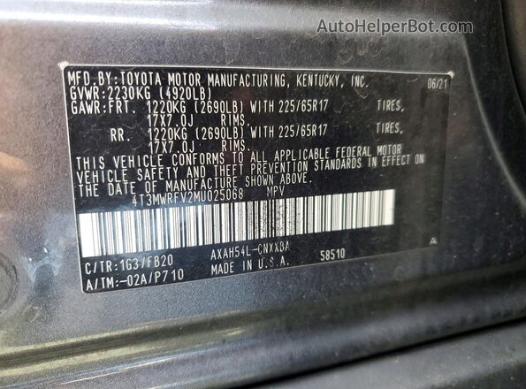 4T3MWRFV2MU025068 2021 TOYOTA RAV4 Gray Widok komory silnika