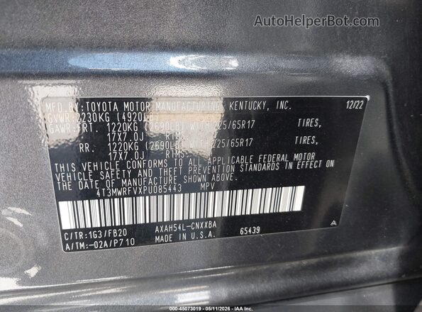 4T3MWRFVXPU085443 2023 TOYOTA LE Серый Вид подкапотного пространства