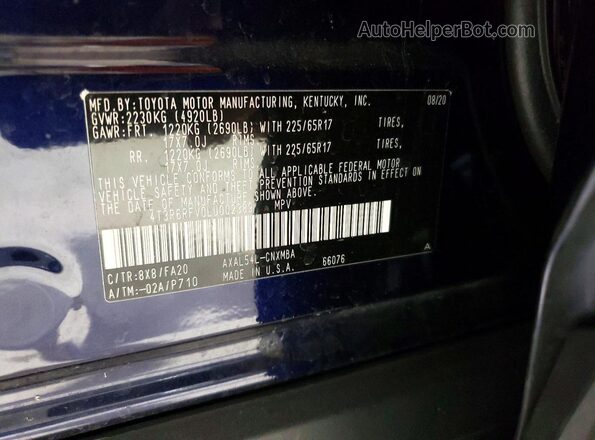 4T3R6RFV0LU002389 2020 TOYOTA RAV4 Синий Вид наклейки с VIN-кодом